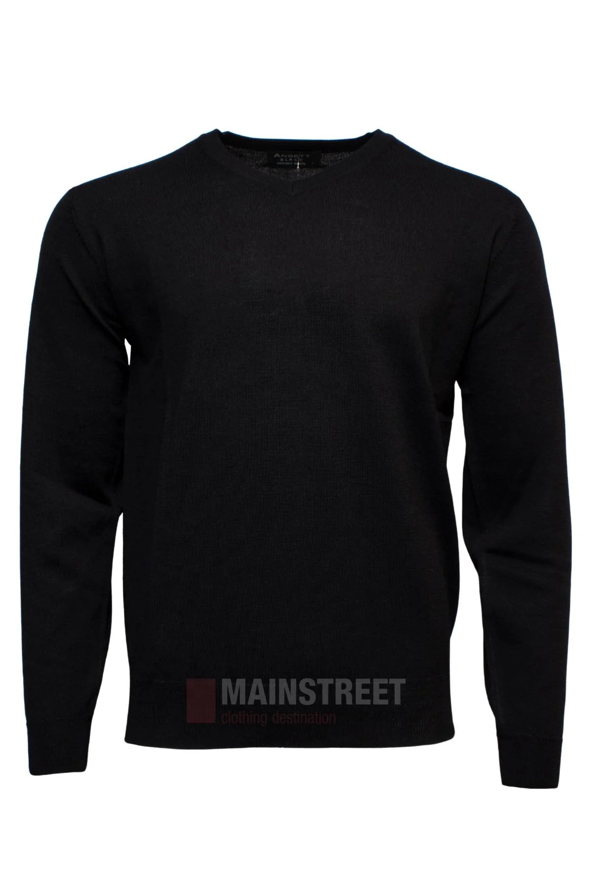 Ansett Black Merino Wool Vee Neck