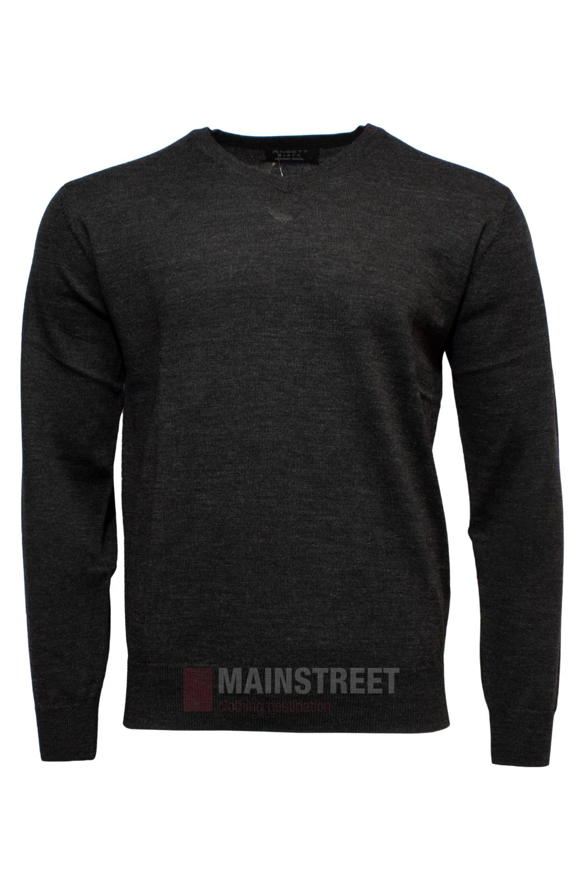 Ansett Black Merino Wool Vee Neck