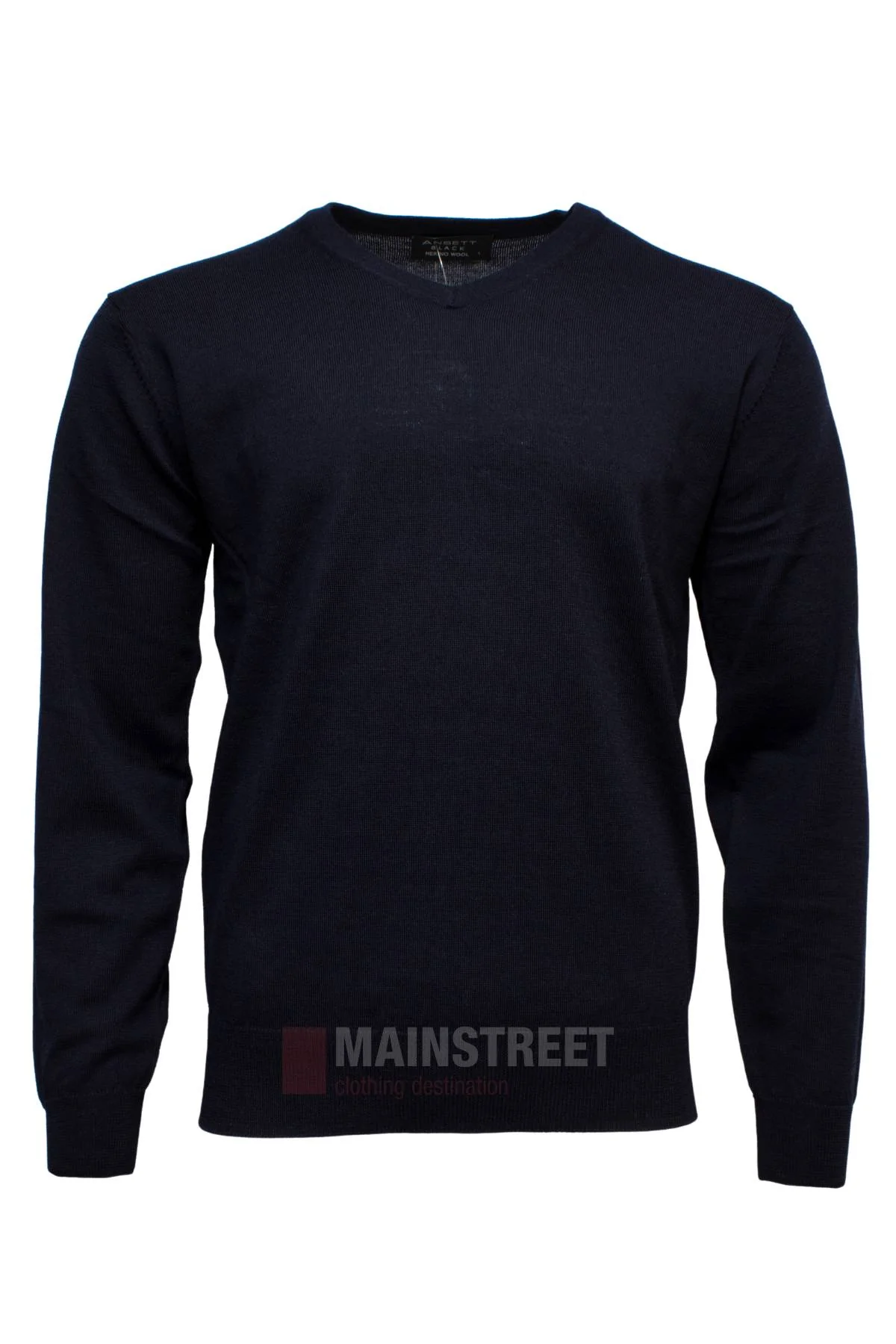 Ansett Black Merino Wool Vee Neck