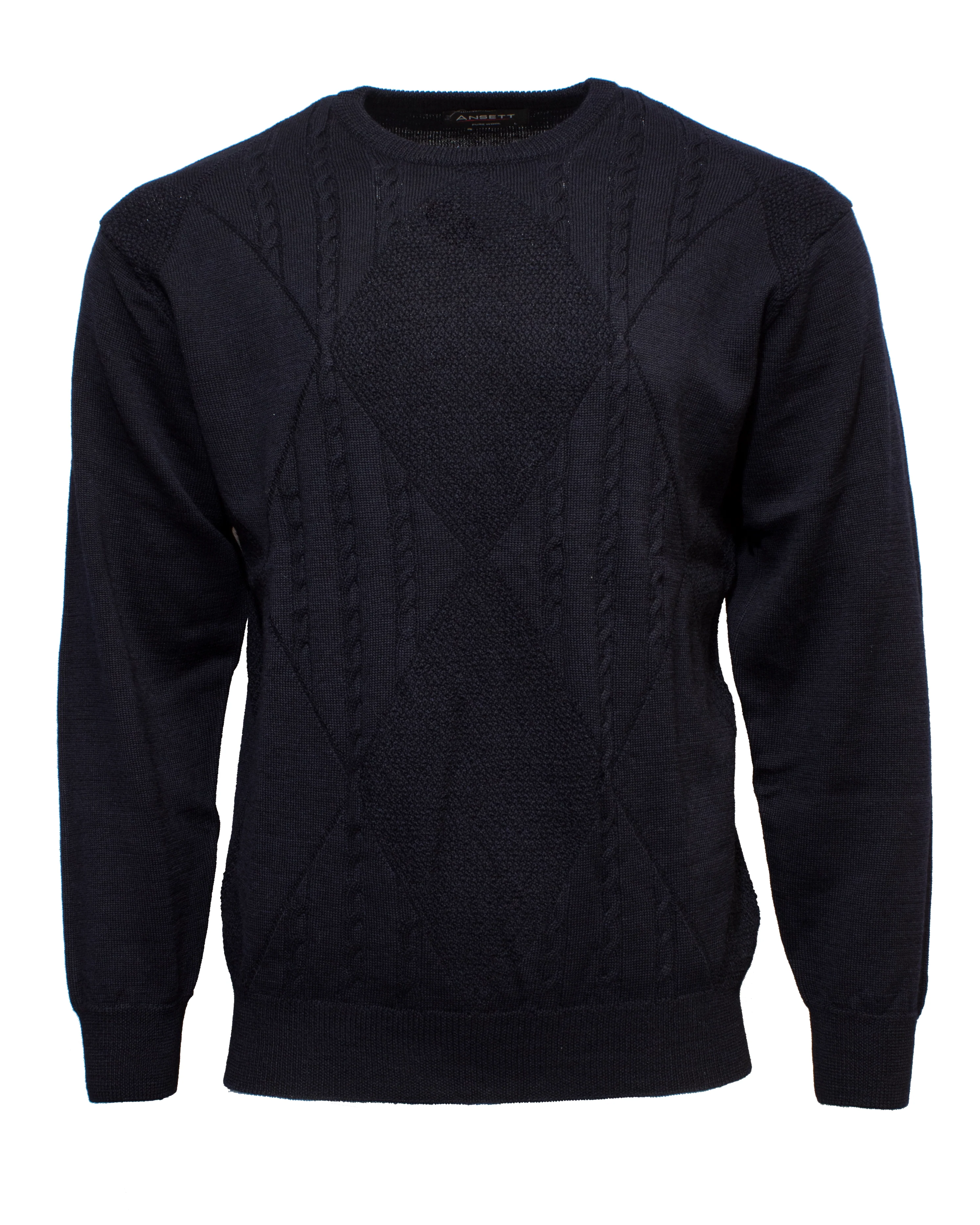 Ansett Pure New Wool Cable Diamond Crew Knit