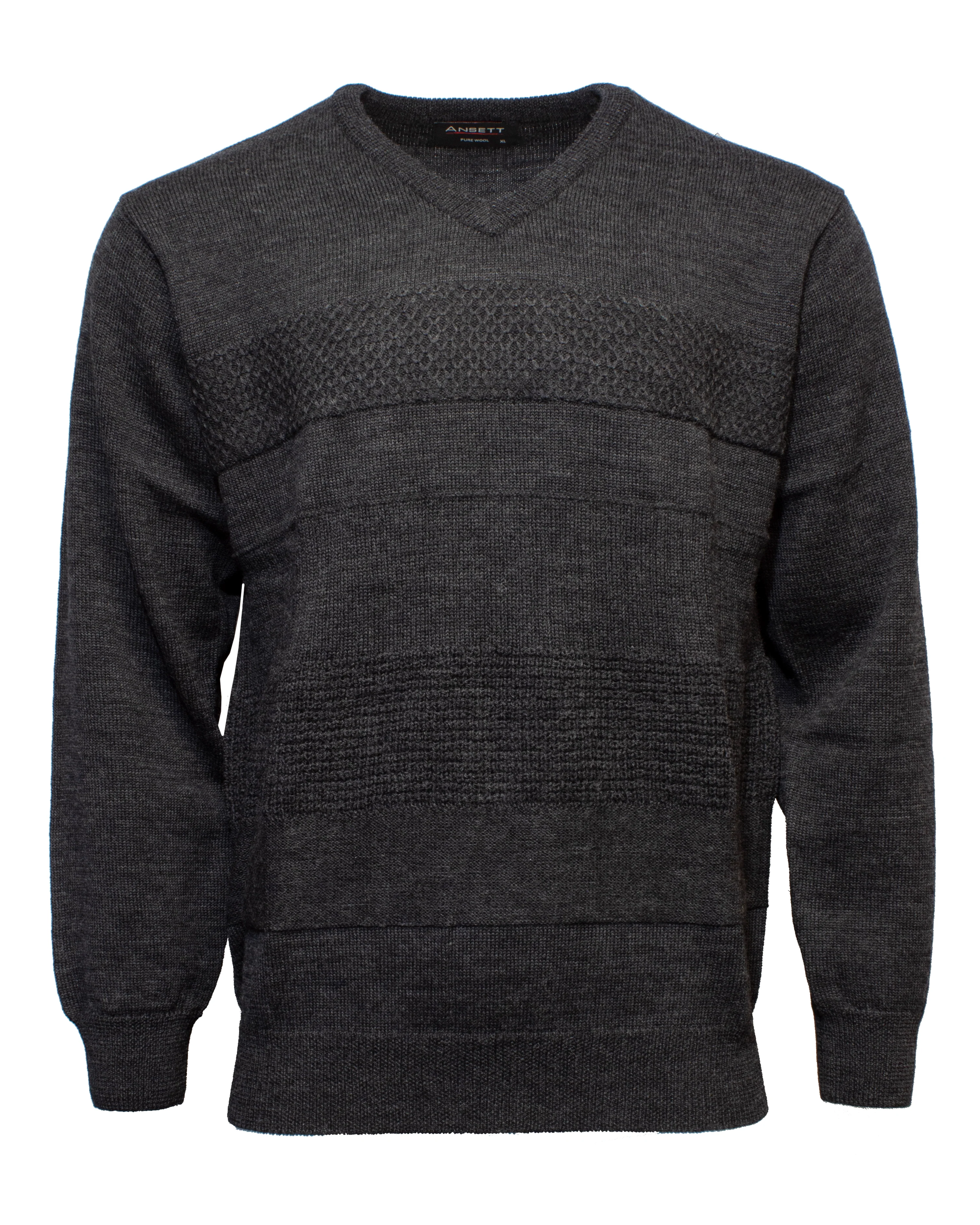 Ansett Pure New Wool Self Stripe Vee Knit