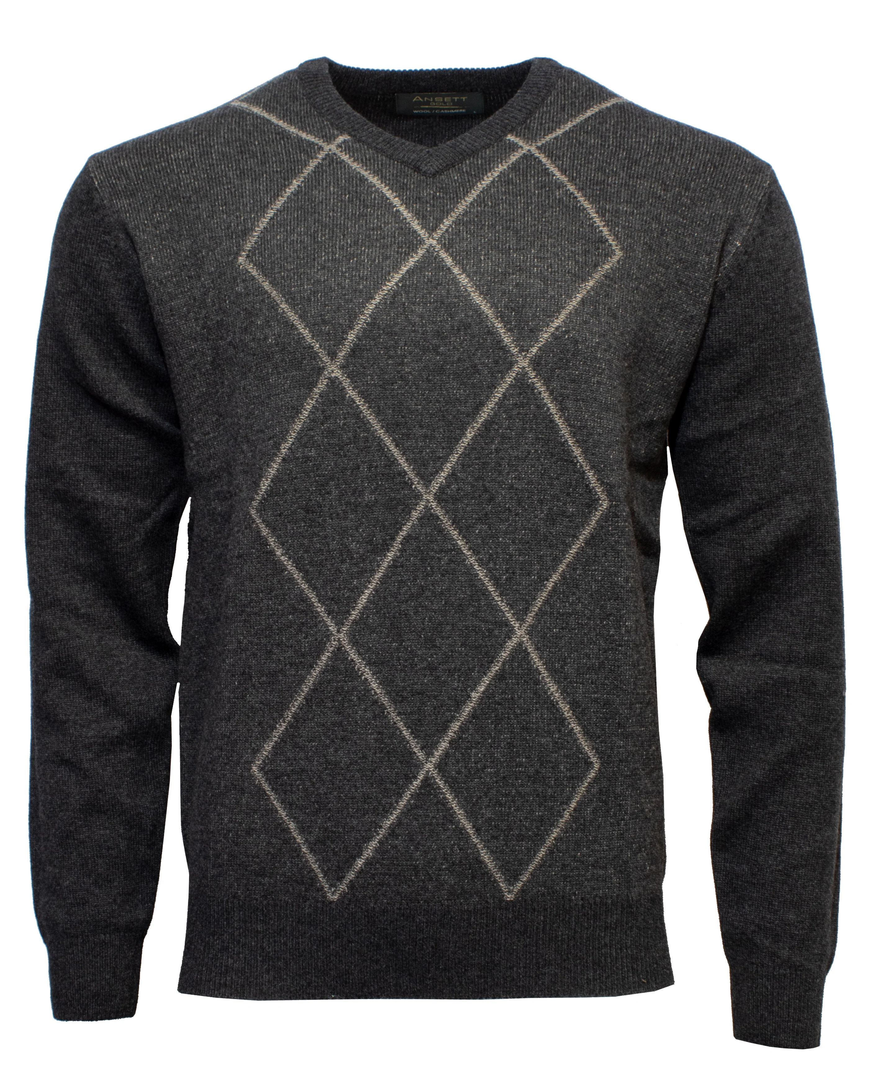 Ansett Wool Cashmere Argyle Vee Neck Knit